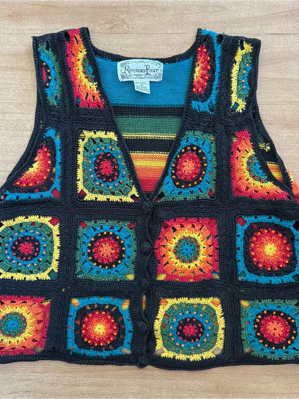 Vintage 90s Colorful Crochet Granny Square Vest